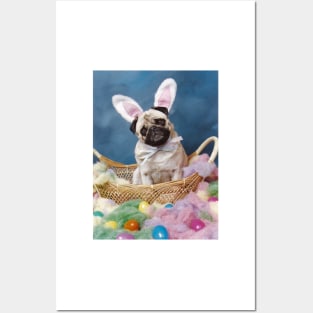 Easter Bunny Pug Dog Posters and Art